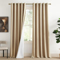NICETOWN 100% Blackout Camel Linen Curtains 120 inches Length with Thermal Insulated Liners, 2 Panels, 62 inches W, Farmhouse St