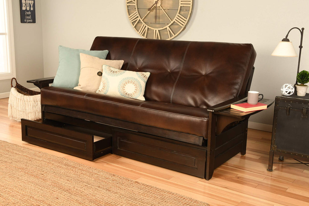 Kodiak Futons Phoenix Full Size Futon In Espresso Finish With Storage Drawers, Oregon Trail Java