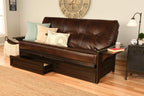 Kodiak Futons Phoenix Full Size Futon In Espresso Finish With Storage Drawers, Oregon Trail Java
