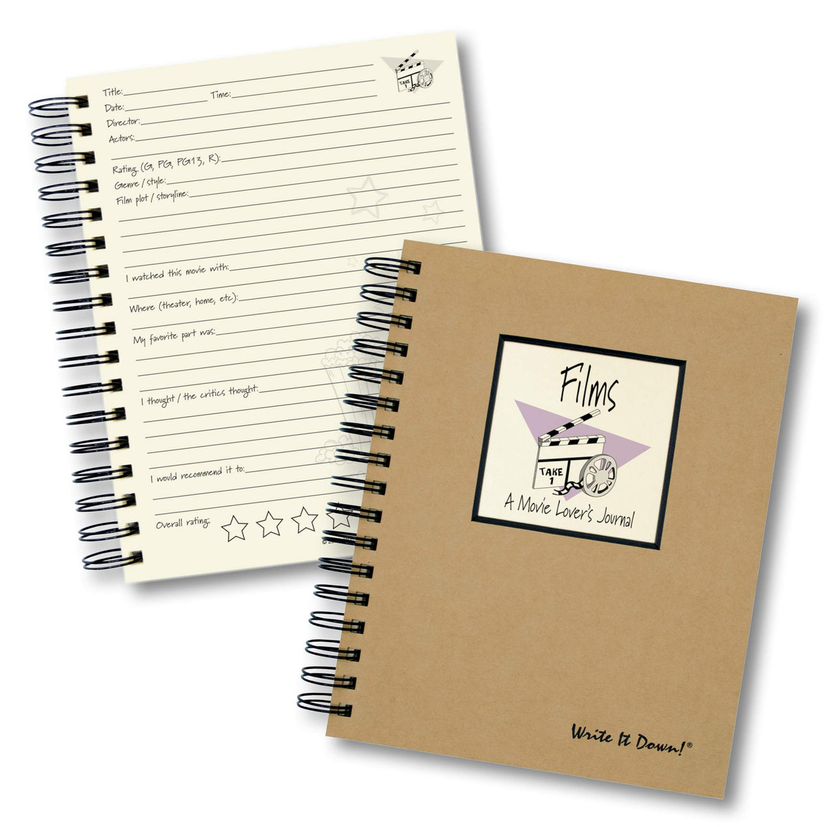 Write It Down Series By Journals Unlimited, Guided Journal, Films, A Movie Lover'S Journal, Full-Size 7.5'X 9', Kraft Hard Cov