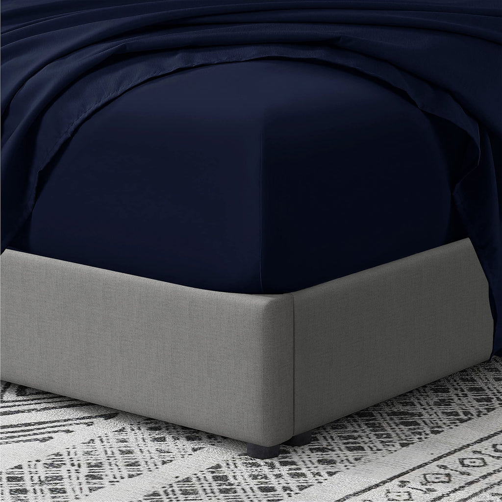 Cathay Home Twin Fitted Sheet - Double Brushed Ultra Soft - Wrinkle & Fade Resistant - 21' Extra Deep Pocket Fitted Sheet Only - Good Fit For 19'-23' Deep Mattress (Twin, Navy)