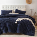 Smoofy Fluffy King Size Comforter Set 3 Pieces - Navy Blue Fleece Fluffy Comforter Set, Luxury Fuzzy King Bedding Set, Soft King