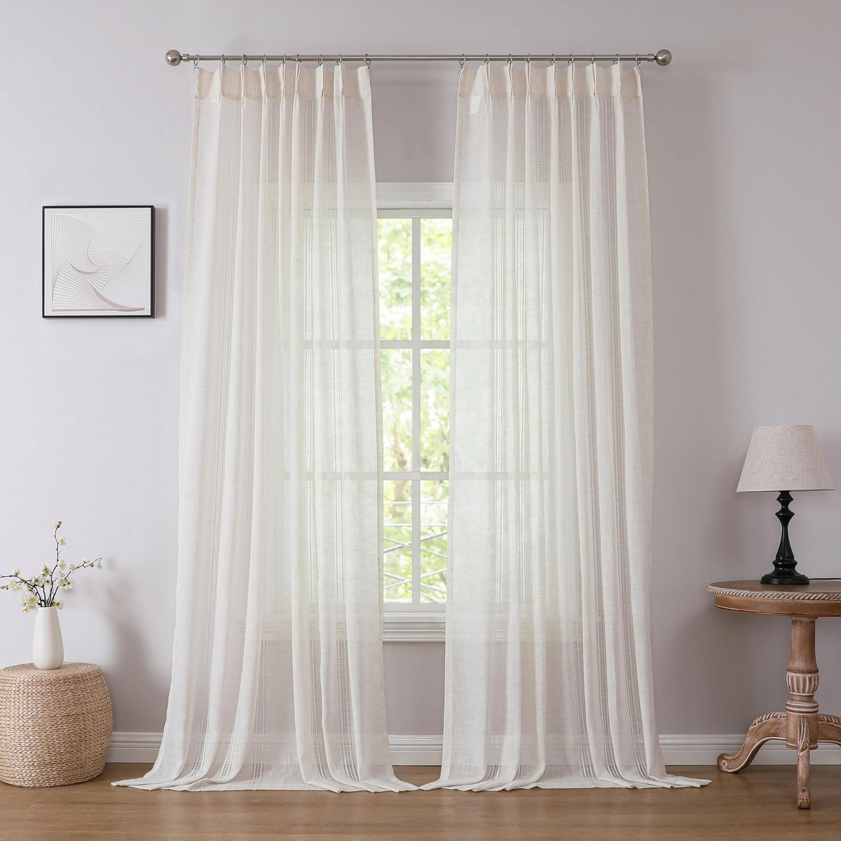 Kayne Studio Natural Boho Pinch Pleated Semi Sheer Curtains 90 Inches Long