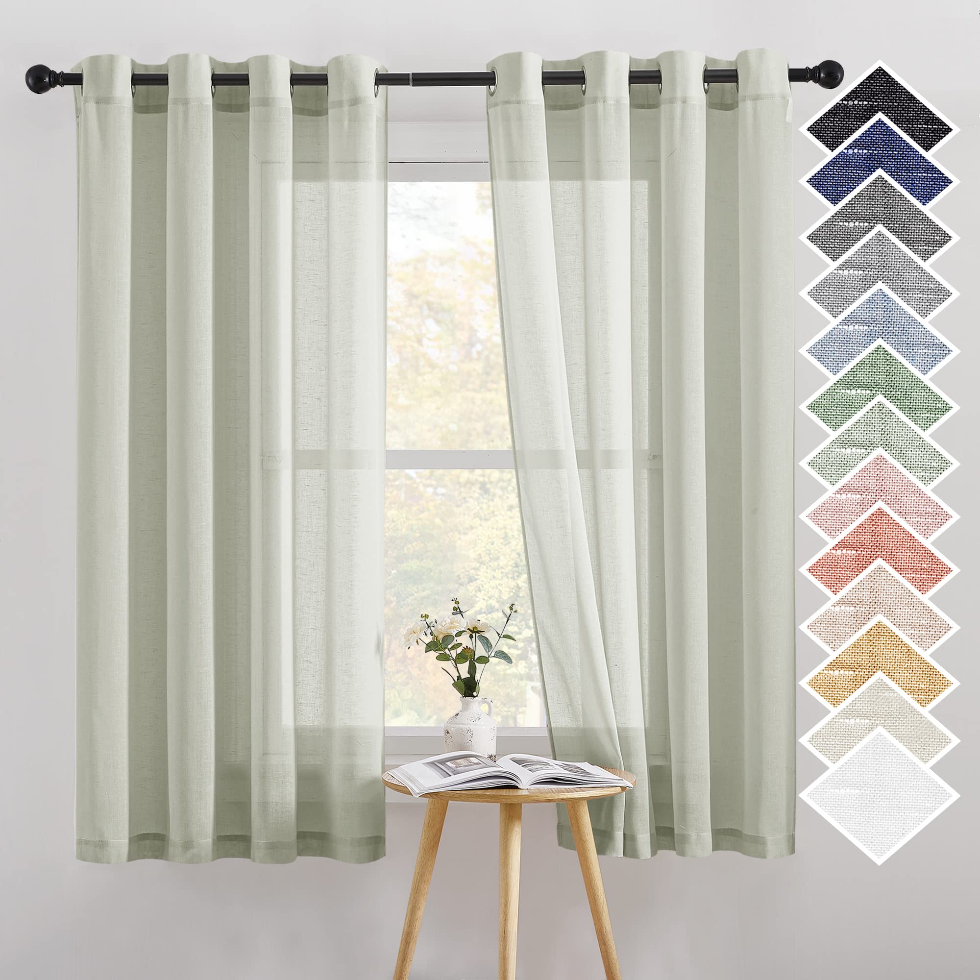 Nicetown Linen Sheer Curtains Flax Textured, Grommet Top Casual Thick Semitransparent Flax Sheer Privacy Window Treatment For Lo