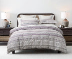 SLEEPBELLA Boho Chic Striped King Size Duvet Cover Set - 100% Cotton with Button Closure in White and Purple