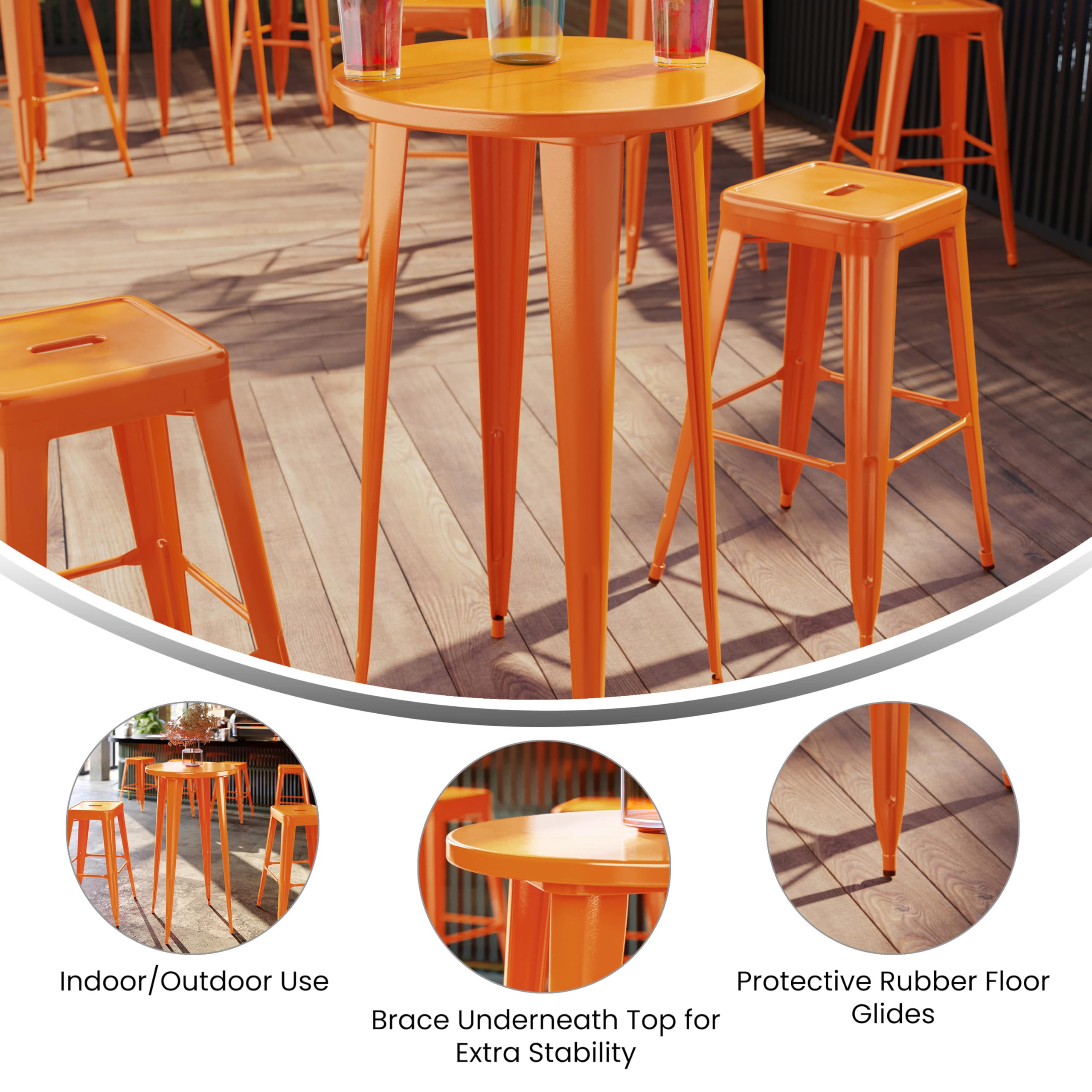Flash Furniture James Commercial Grade 24&quot; Round Orange Metal Indoor-Outdoor Bar Height Table