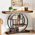 Tribesigns 41.3' Console Table, Industrial 4-Tier Sofa Table Entryway Table With Circle Base, Narrow Wood Accent Tables With Storage Shelves For Living Room, Hallway, Foyer, Rustic Brown