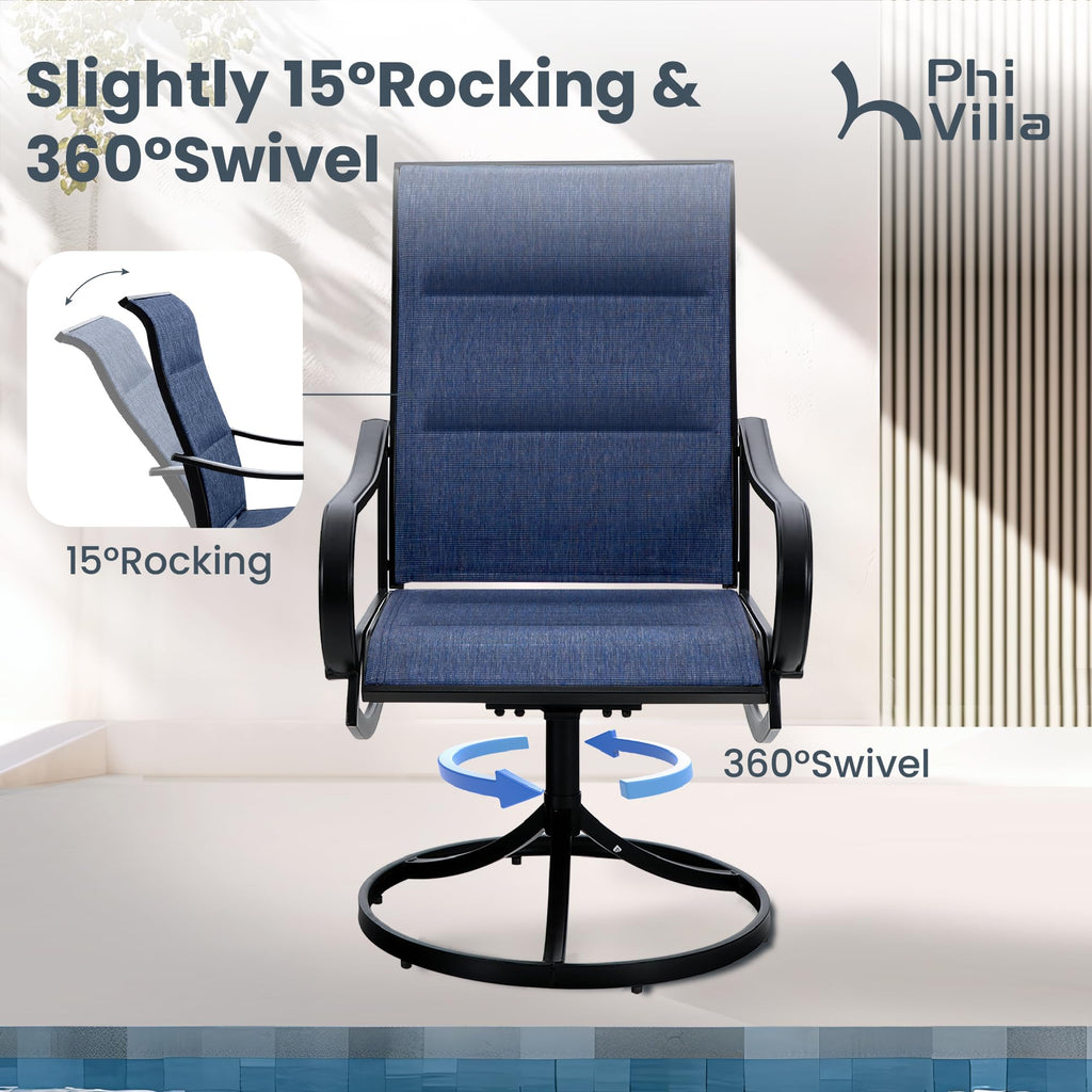 Phi Villa Patio Swivel Dining Chairs Set Of 6, All Weather Outdoor Chair With Padded Textilene & Black Metal Frame For Outdoor Lawn Garden Poolside (Blue)