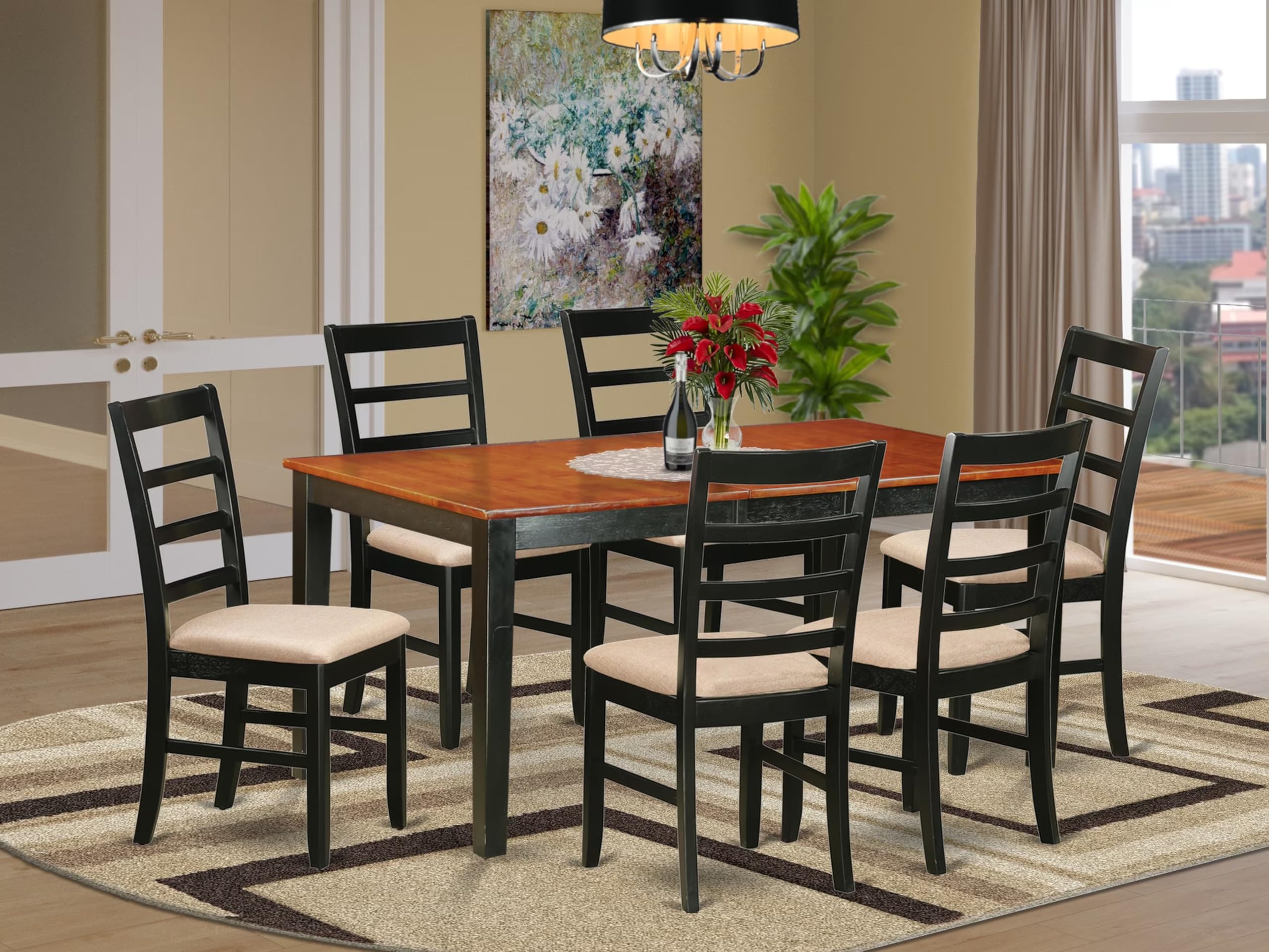 East West Furniture NIPF7-BCH-C 7 Piece Kitchen Table & Chairs Set Consist of a Rectangle Butterfly Leaf Dining Table and 6 Linen Fabric Upholstered Chairs, 36x66 Inch, Black & Cherry