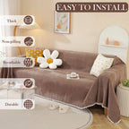 Handontime Brown Sofa Covers Simple Couch Cover For Pet White Floral Couch Cushion Covers For L Shape Chocolate Sofa Throw Cover Sectional Couch Covers For Living Room Machine Washable, 71' X150'