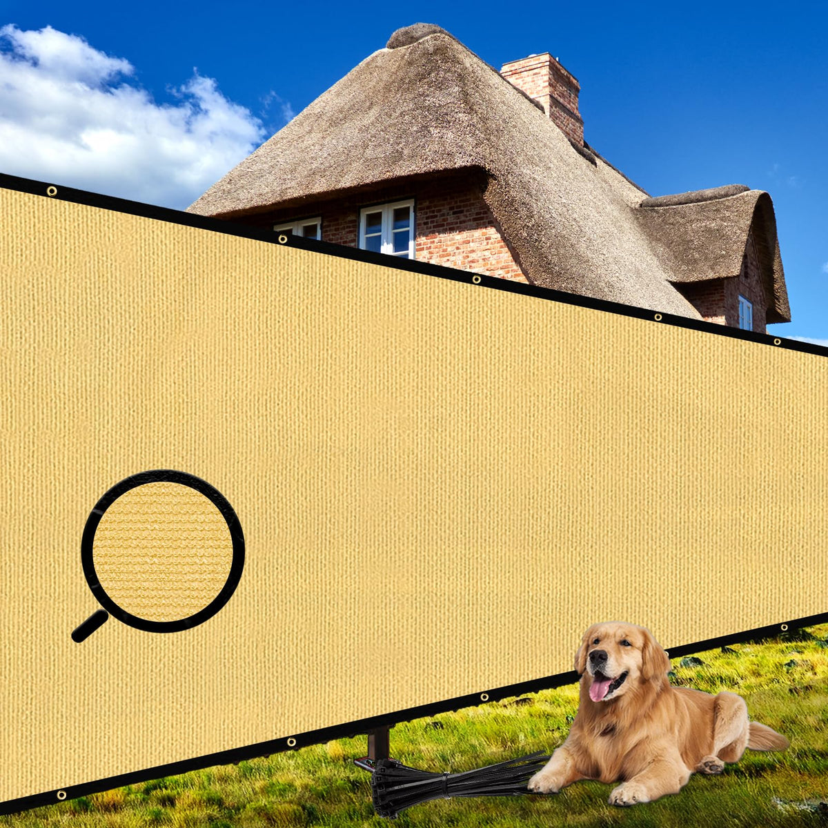 Shade&Beyond 6'X16' Customized Size Privacy Screen Fence Sand 170 Gsm Fencing Mesh Shade Net Cover For Wall Garden Yard Backyard