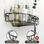 Orimade 2-Tier Corner Shower Caddy - Wall Mounted Metal Bathroom Shelf, Adhesive No Drilling, Matt Black, 2 Pack for 90-Degree Corner