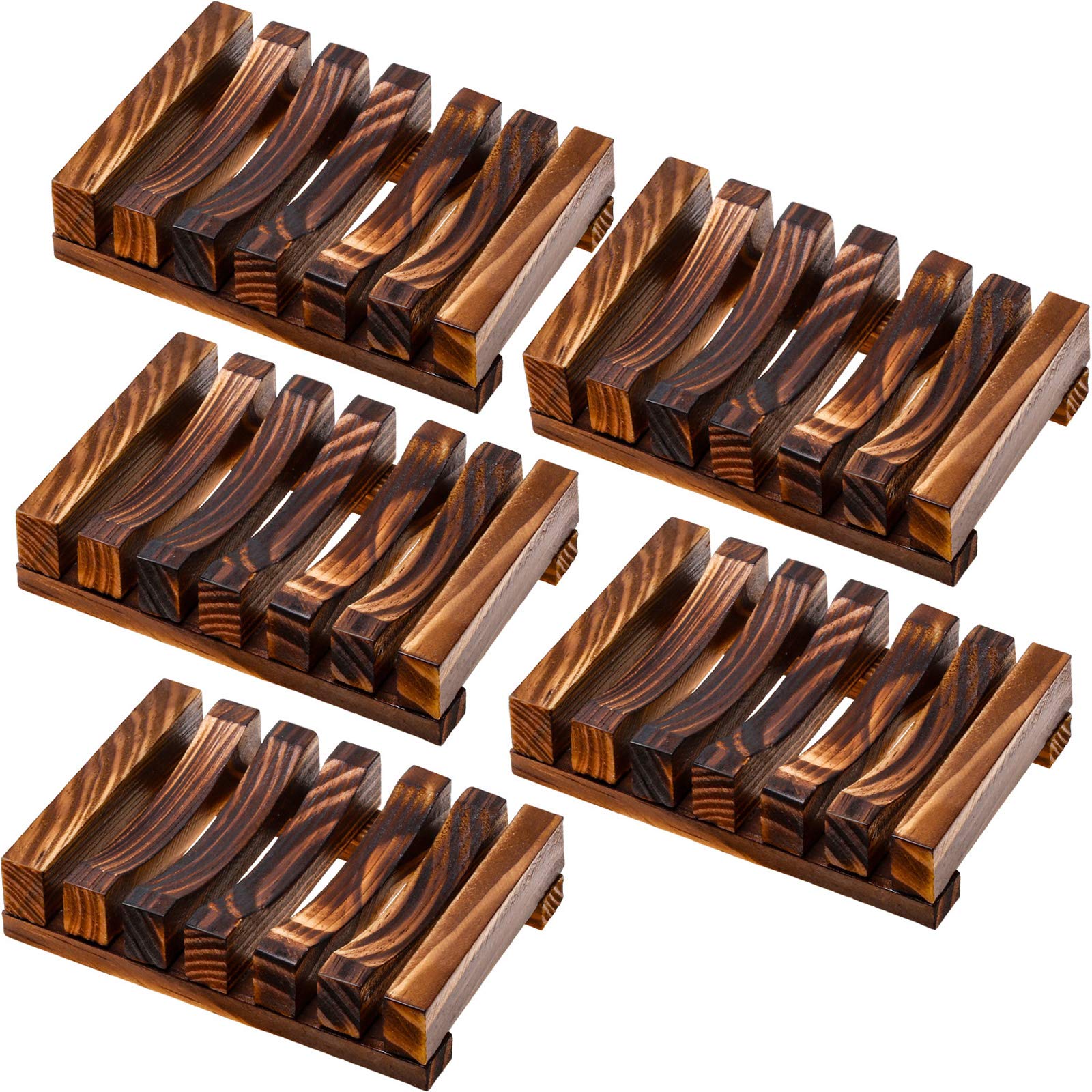 Honoson 5 Pieces Wooden Soap Dish Holder Tray, Wood Soap Holder, Bar Soap Holder for Shower, Soap Tray Self Draining, Soap Saver