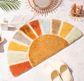 DyeFury Sunrise Boho Bathroom Rugs,Half Circle Bath Mat Cute,Sun Bath Mats,Retro Bohemian Home Bathroom Decor,Small Colorful Fun