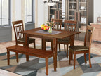 East West Furniture PSCA6C-MAH-LC 6 Piece Modern Dining Table Set Contains a Rectangle Wooden Table with Butterfly Leaf and 4 Faux Leather Dining Chairs with a Bench, 32x60 Inch, Mahogany