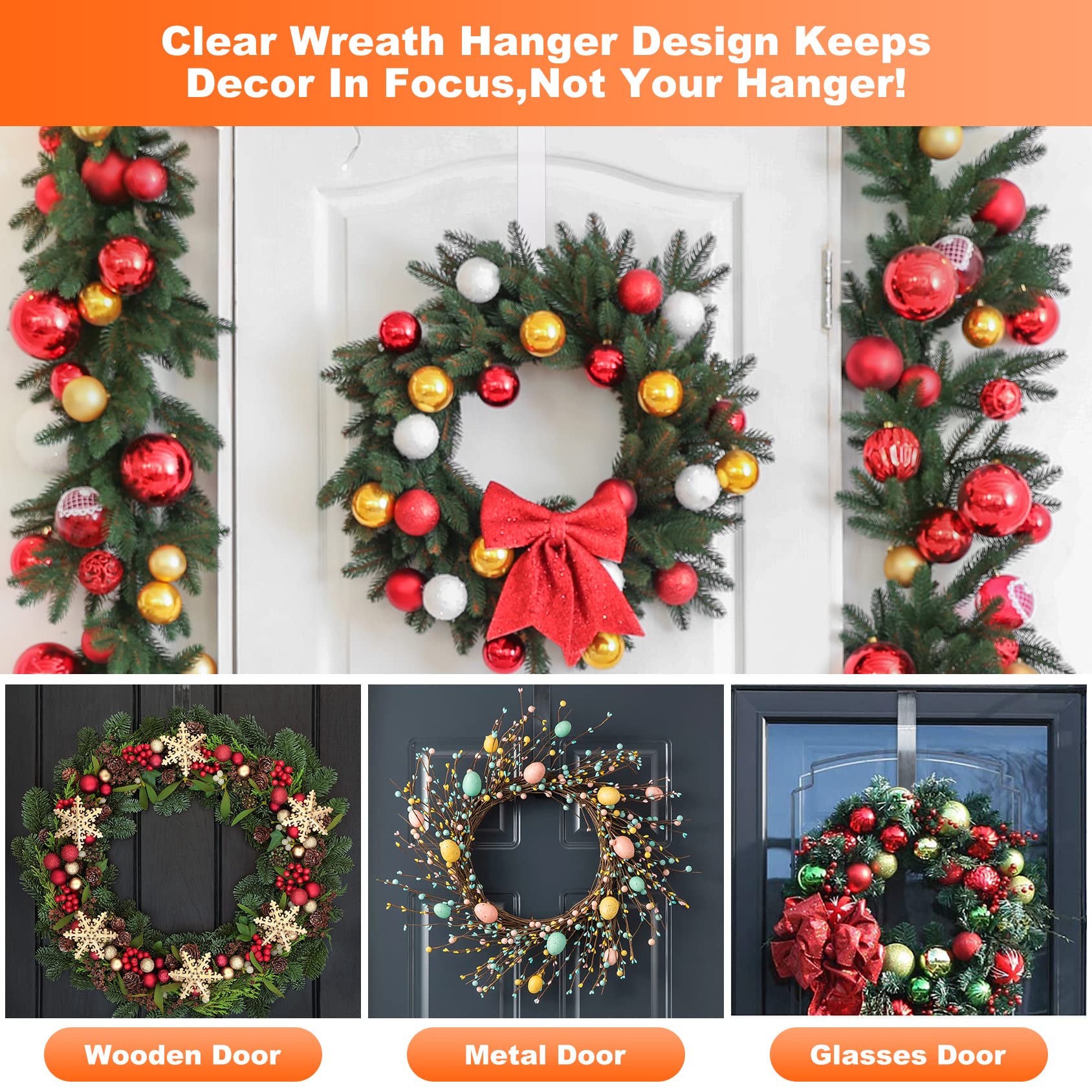 Ancintre 15 In Wreath-Hangers For Front Door,2 Pack Easter Christmas Halloween Decorations Fall Door Welcome Sign For Front Door