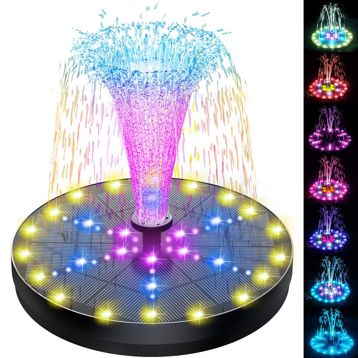 Szmp Solar Fountain 4W Bird Bath Fountains 2023 Upgraded 60Led Lights, Solar Powered Fountain Pump Built-In 4000 Battery With 7