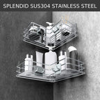 Nieifi Corner Shower Shelves Stainless Steel, Adhesive Shower Caddy Basket Rack With Hooks, Rust Proof For Bathroom Shelf Shampo