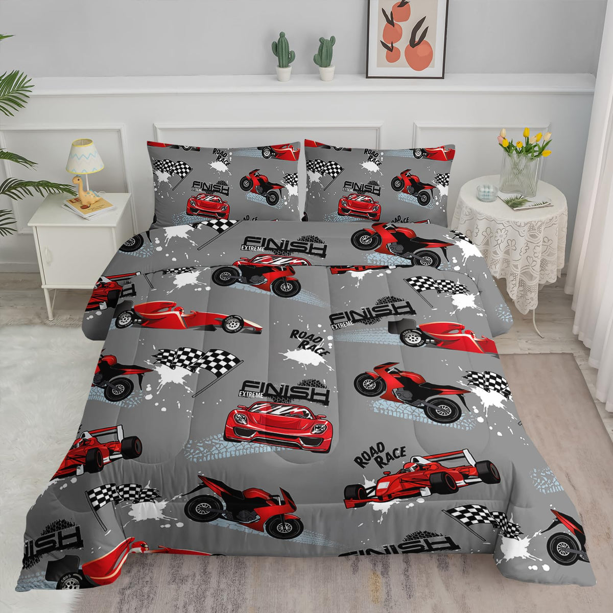 Axolotl Kid Comforter Set Twin Size,Racing Car Bedding Set For Boys Girls Teen Kids Children Car Racing Gifts,Race Cars Quilt Be