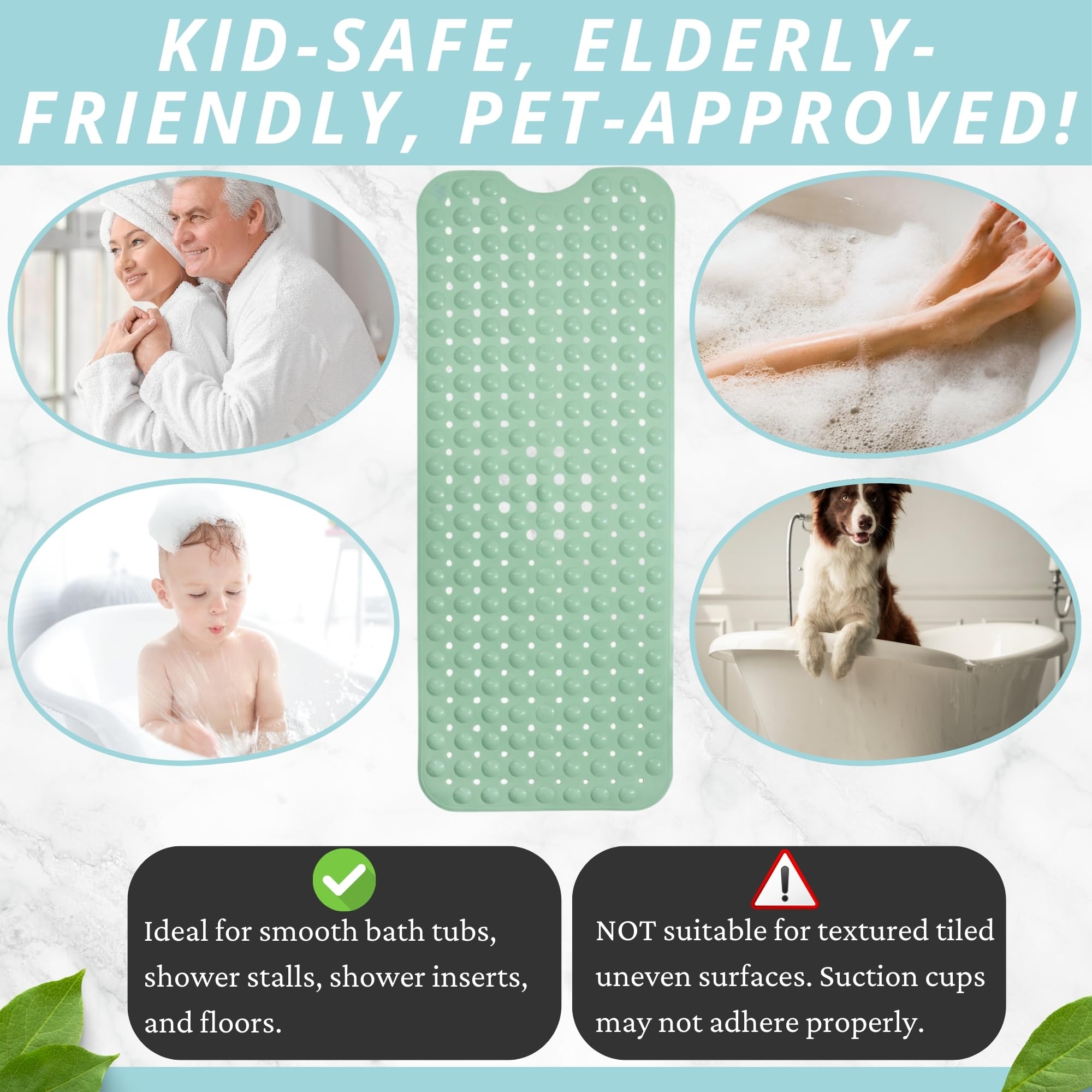 Enkosi Bath Mat - Large Non Slip Bathtub & Shower Mat - Extra Long 40 X 16 Inch Bathroom Mats For Tub Nonslip Anti Slip Bathmats