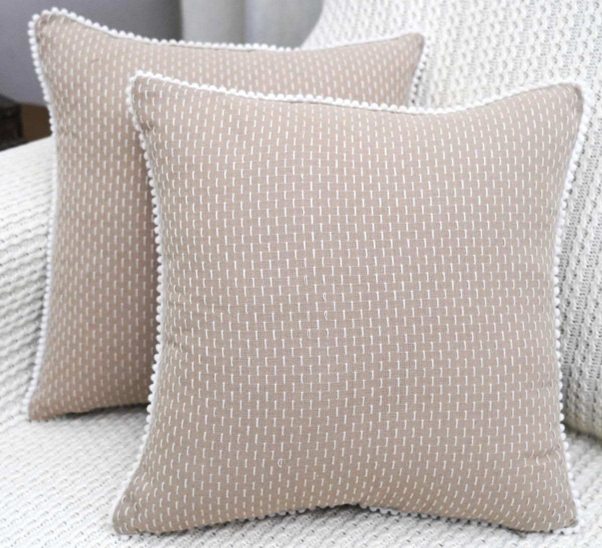 Mosey Cushion Cover 22 Inch X 22 Inch Set Of 2 | Boho Cushion Cover 22X22 Inches | Cotton Sofa Cushion Covers 55Cm X 55Cm Beige
