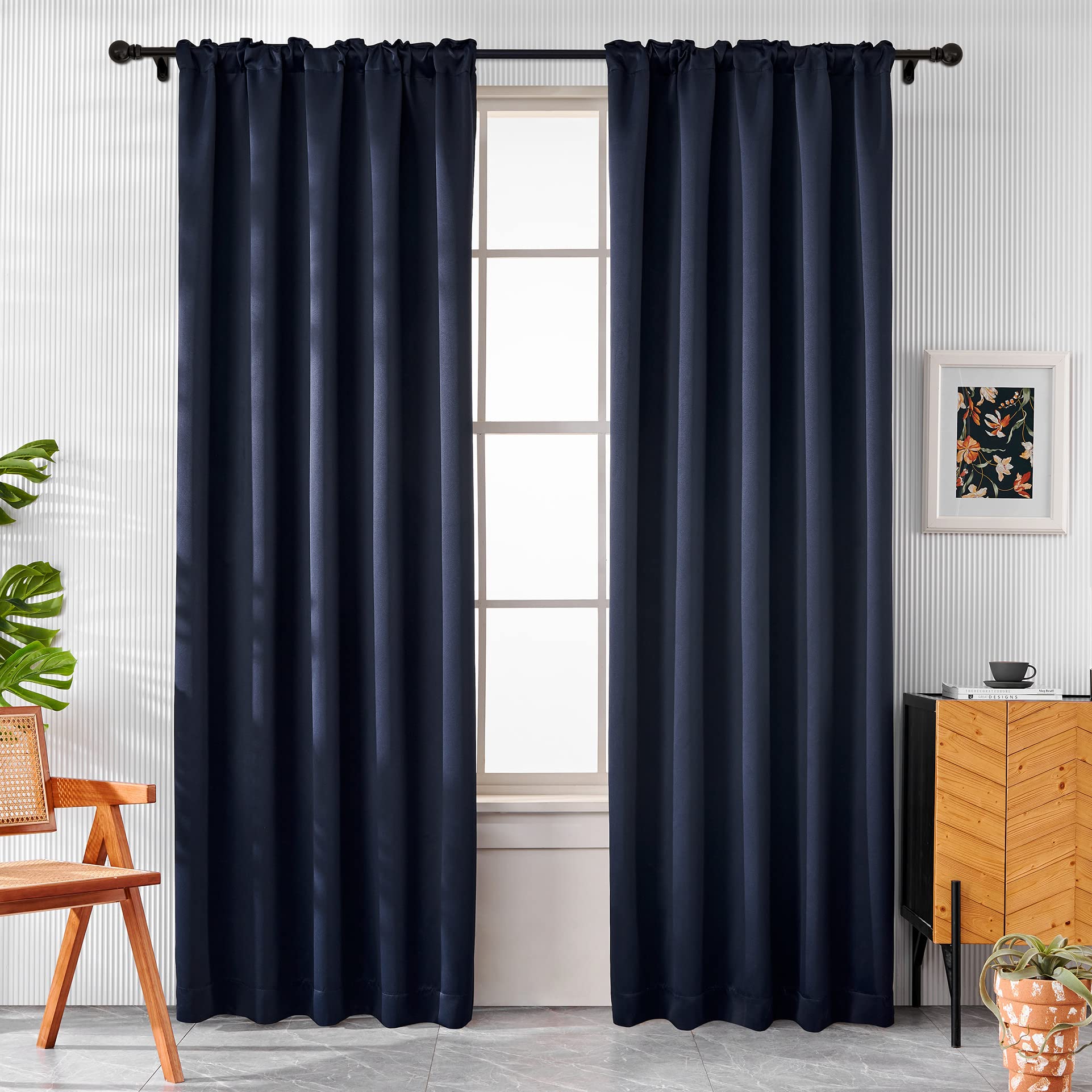 Pickluc Blackout Curtains 84 Inches Long 2 Panels, Black Out Drapes For Bedroom Or Living Room, Back Tab And Rod Pocket Top, Set