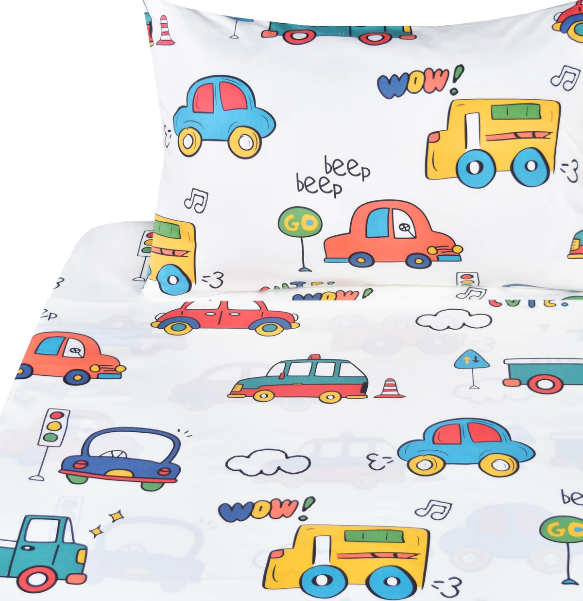 J-Pinno Cars Buses Trucks Transport Vehicle Cute Twin 100% Cotton 3 Pieces Sheet Set For Kids Girls Children, Flat Sheet + Fitte