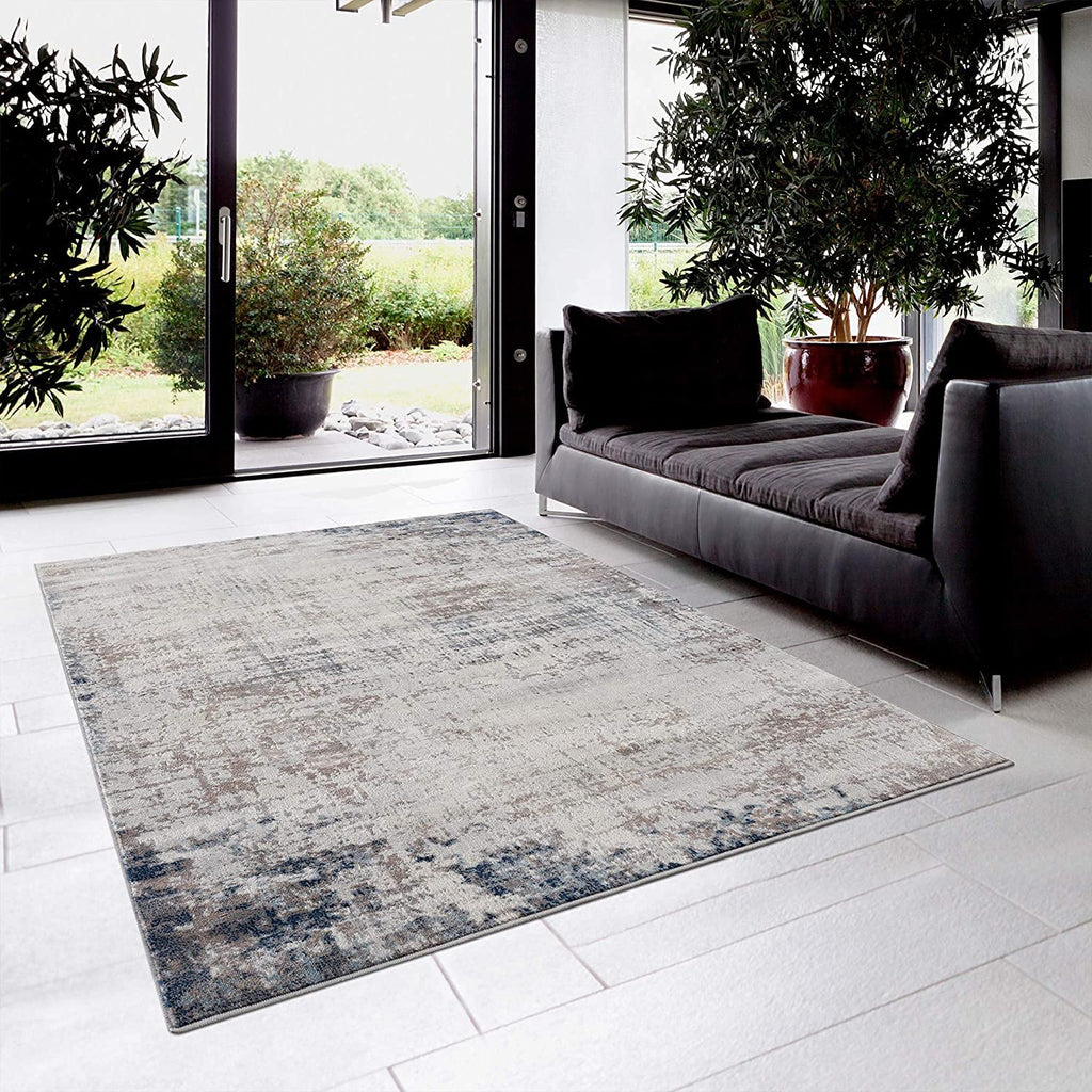 HomeRoots 100% Polypropylene 2’ x 6’ Navy Blue Distressed Striations Area Rug