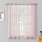 Chyhomenyc Marilyn Blush Pink Sheer Curtains 63 Inch Length 2 Panels, Light Filtering Soft Airy Voile 3D Leaf Clip Jacquard Text