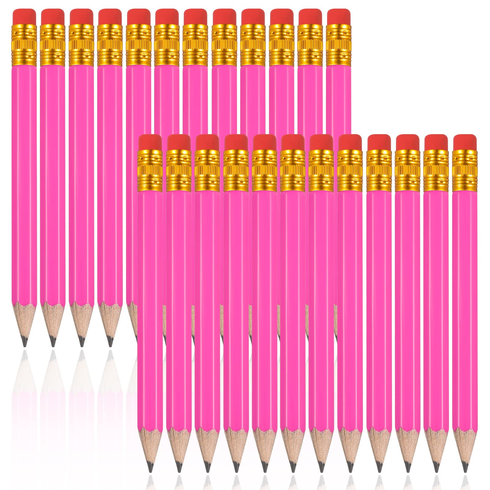 Zonon 24 Pcs Rose Red Golf Pencils With Erasers Mini Small Pencils Baby Shower Favors Bulk Hexagon Wooden Sharpened Half Graphit