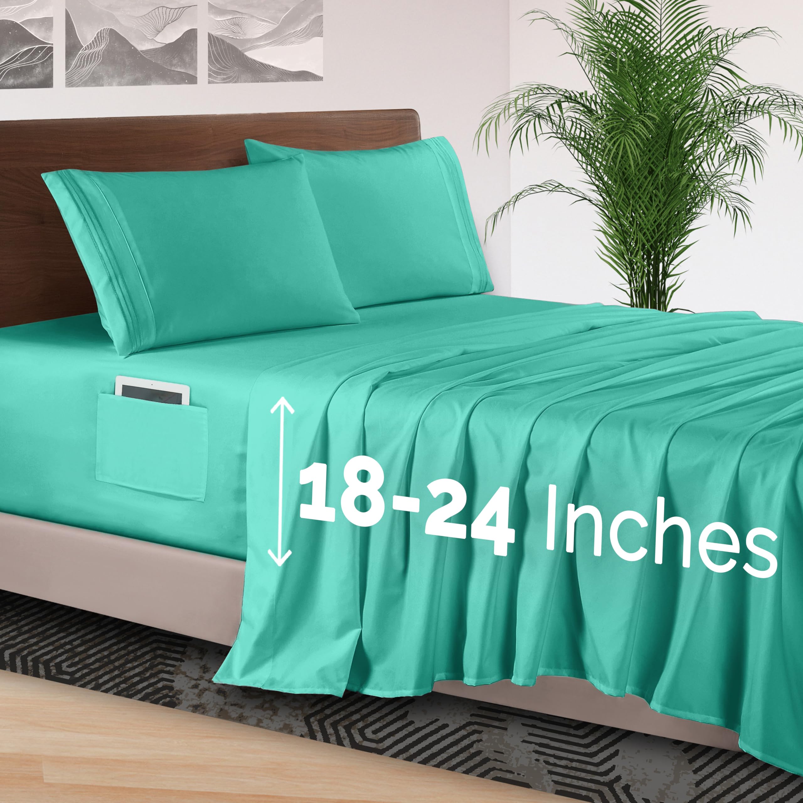 Elegant Comfort 4-Piece Bed Sheet Set - Luxury Bedding 1500 Premium Hotel Quality Microfiber,All Around Elastic 18-24 Inches Dee