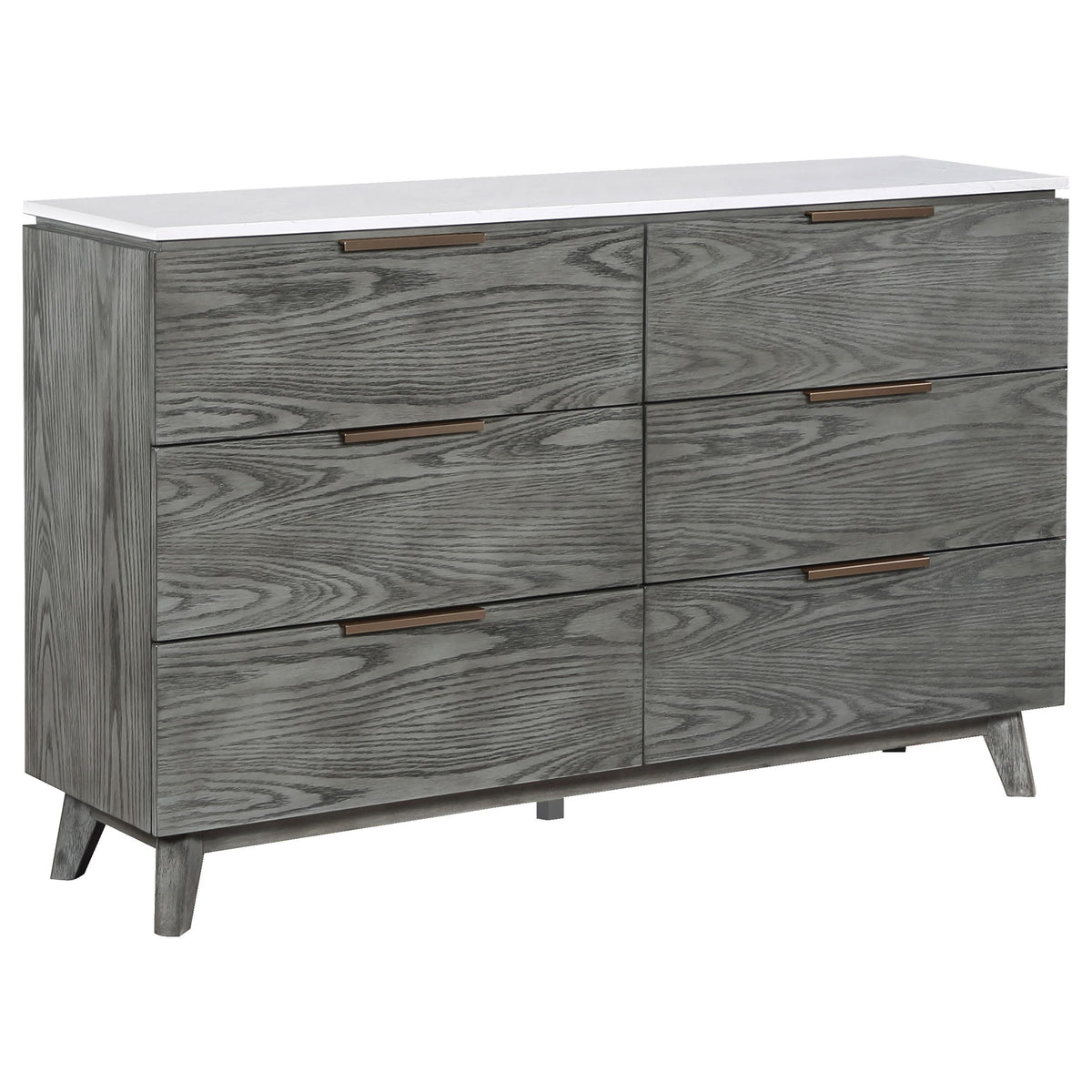 Coaster Home Furnishings Nathan Mid-Century Modern 63-Inch 6-Drawer Bedroom Dresser Clothing Storage Cabinet Wide Chest Of Drawers Organizer Unit Grey 224603