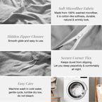 Mildly Super Soft Duvet Cover - 100% Washed Microfiber Light Grey Comforter Cover Set 3 Pieces With Zipper Closure & Corner Ties