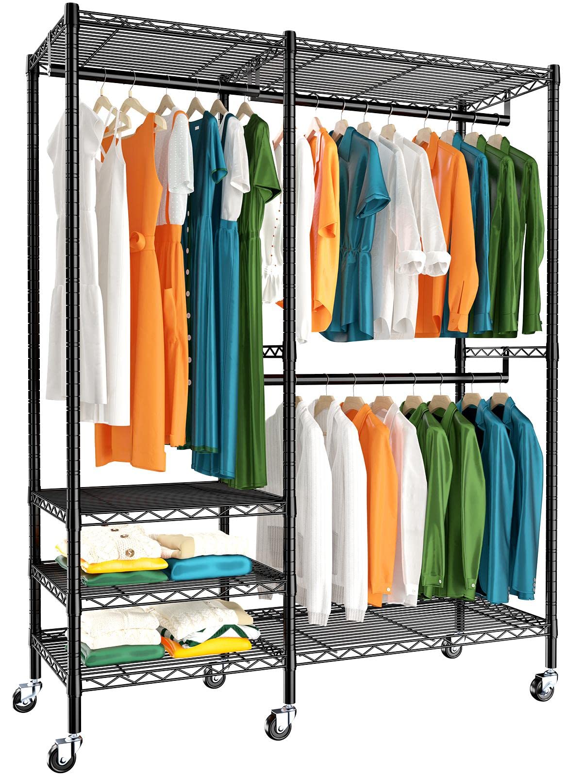 Raybee Heavy Duty Clothes Rack, 79  H Clothing Racks for Hanging Clothes, Portable Closet with Wheels and Adjustable Shelves, 79