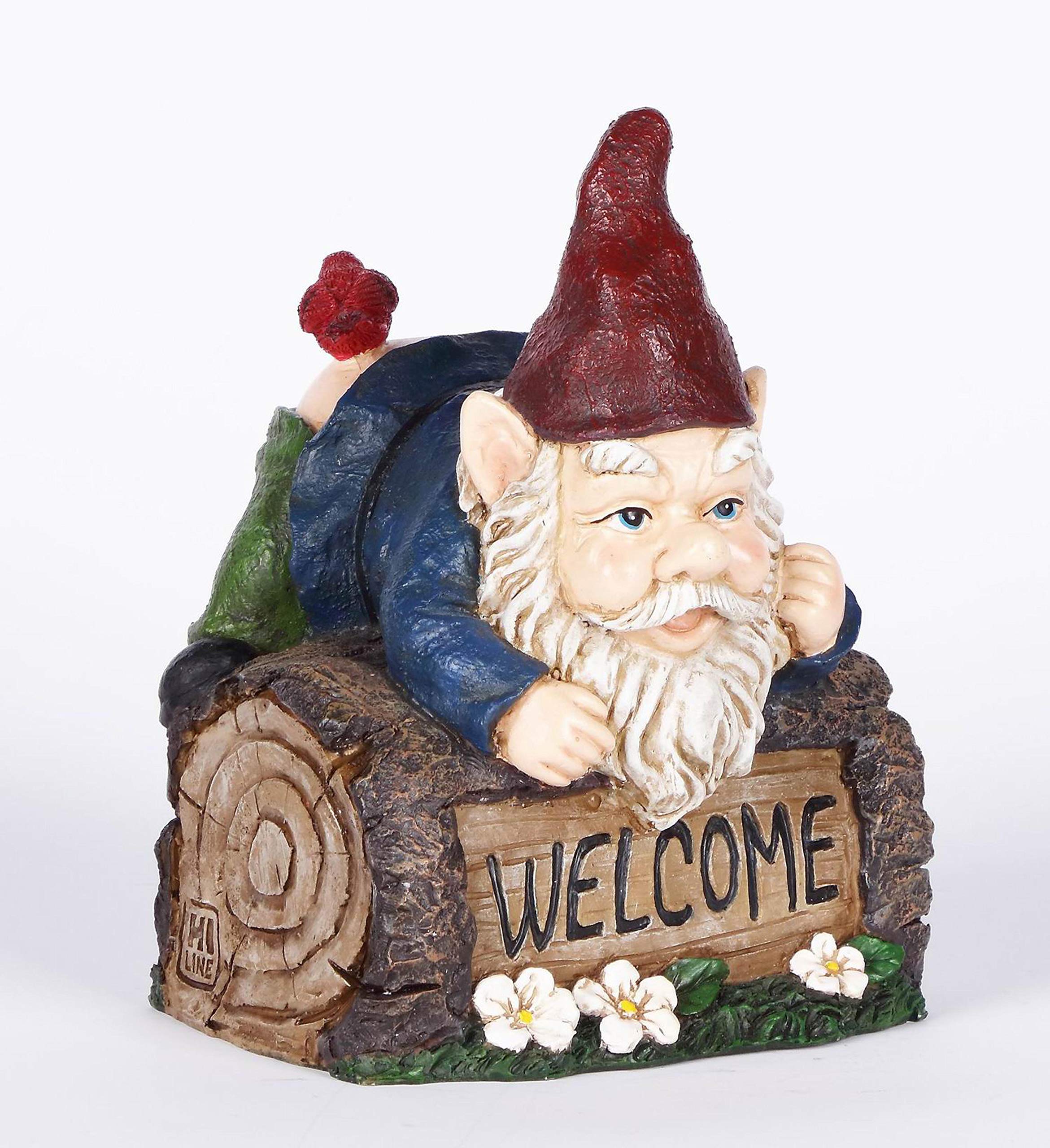 Hi-Line Gift 75616-T Welcome Sign Gnome Crawling Over Tree Trunk