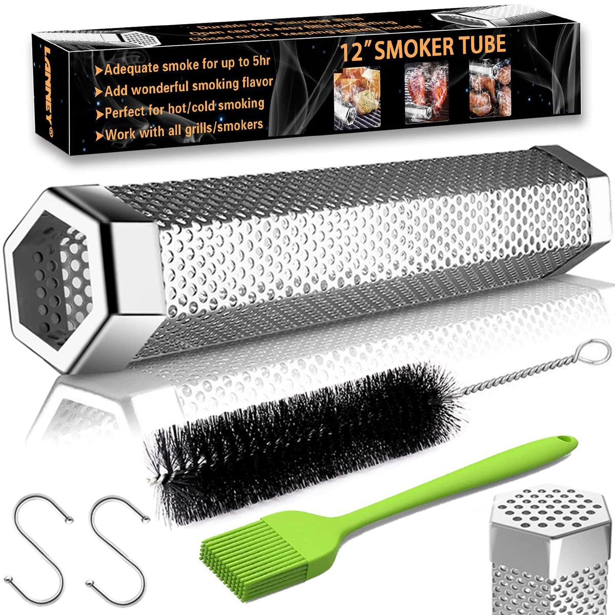 Smoke Tube For Pellet Smoker, 12' Smoker Tube For Pellet Grill - Hot Or Cold Smoker Accessories For Electric Gas Charcoal Grill