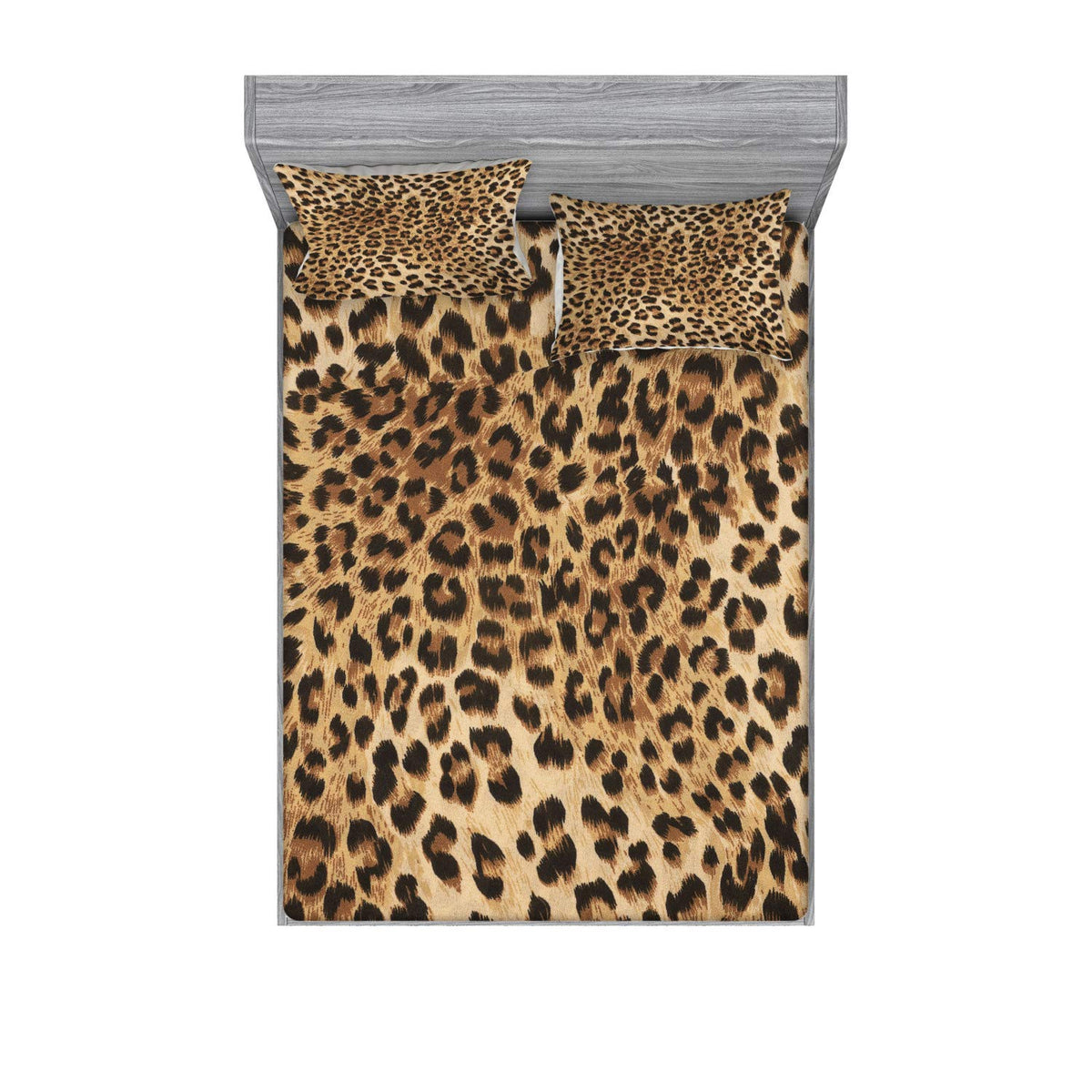 Ambesonne Leopard Print Fitted Sheet & Pillow Sham Set, Skin Pattern of a Wild Safari Animal Powerful Panthera Big Cat, Decorati