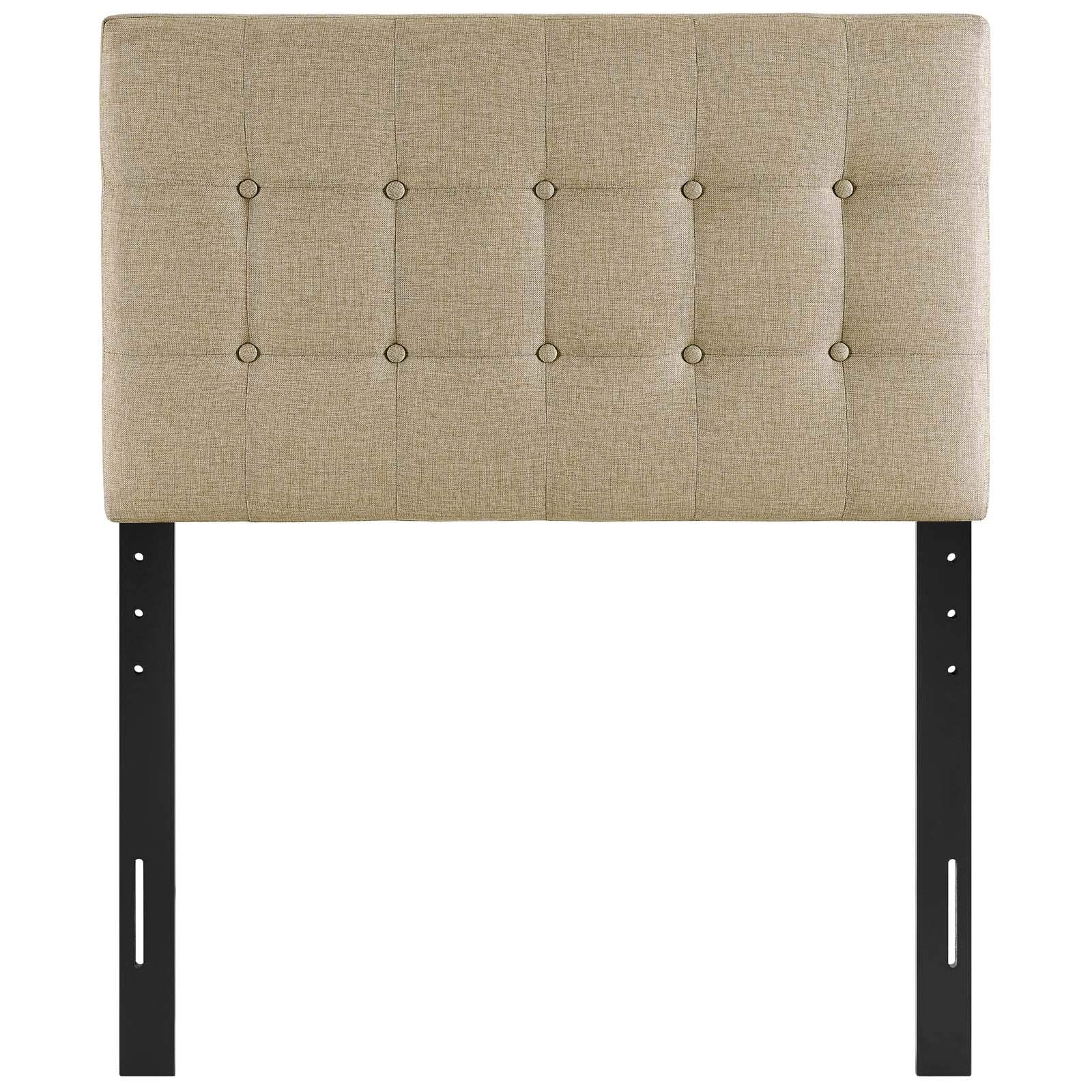 Modway Emily Tufted Button Linen Fabric Upholstered Twin Headboard in Beige
