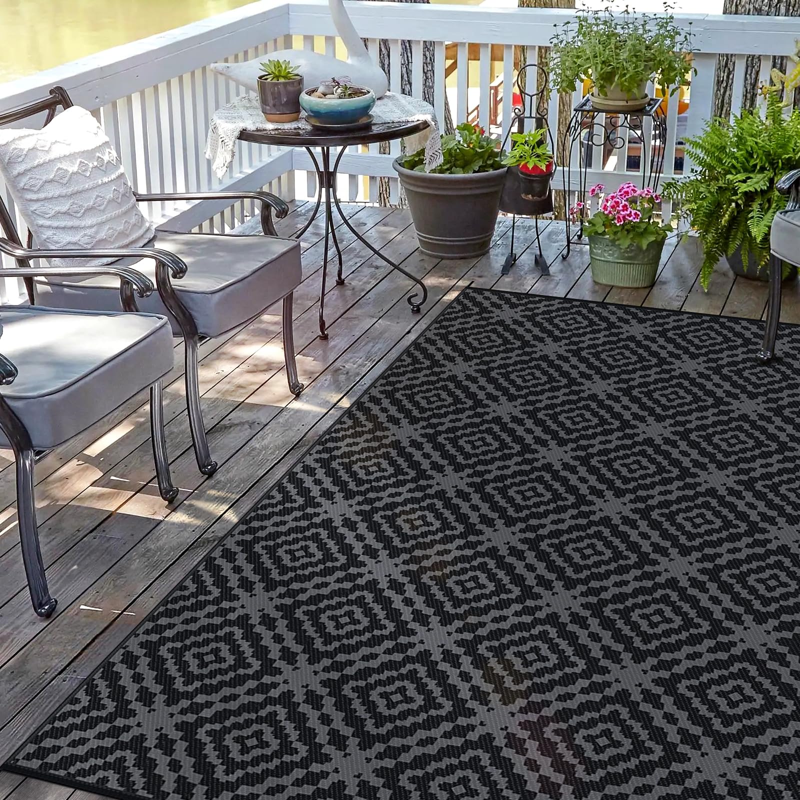 Outdoor Camping Rug Waterproof 6x9FT, Large Reversible Stain&UV Resistant Plastic Straw RV Rug for Outside Patio Pool Deck Beach