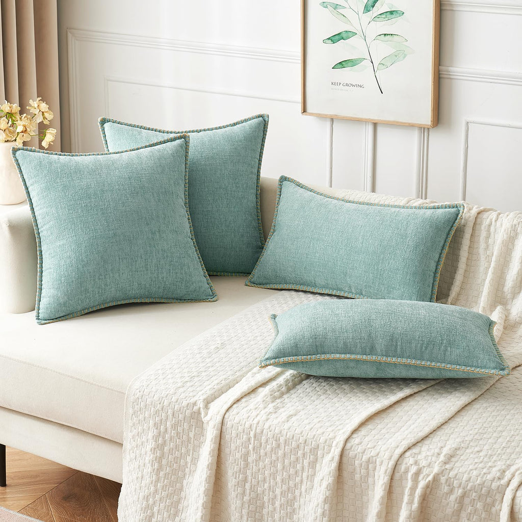 Miulee Pack Of 2 Couch Throw Pillow Covers 20X20 Inch Olive Green Farmhouse Decorative Pillow Covers With Stitched Edge Soft Chenille Solid Dyed Spring Pillow Covers For Sofa Bed Living Room