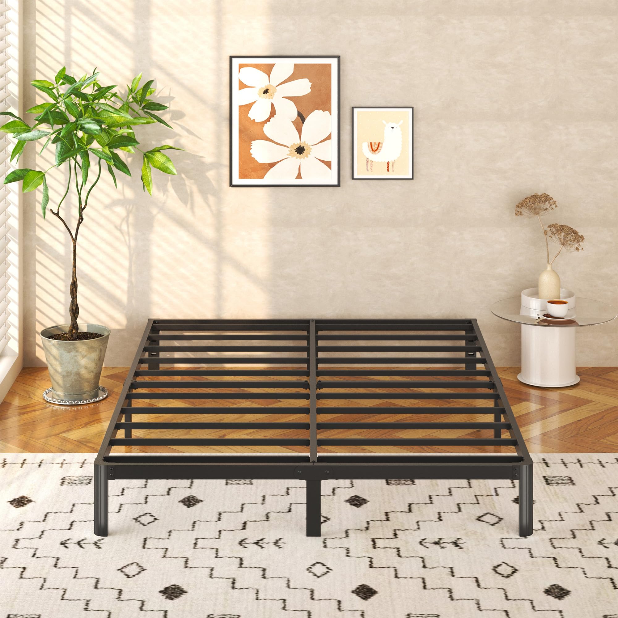 Yicensen 9 Inch Queen Bed Frame Rounded Corner Legs No Box Spring Needed, Heavy Duty Metal Queen Size Platform Bed Frame, Easy A