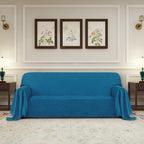 Purefit Geometric Jacquard Throw Sofa Cover - Textured Soft Washable Decorative Couch Covers For 3 Cushion Couch, Throw Cover With Tassels Furniture Protector For Pets, Kids (X-Large, Peacock Blue)