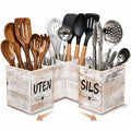 Ferrochef Wooden Utensil Holder Countertop for Kitchen Expandable Organizer