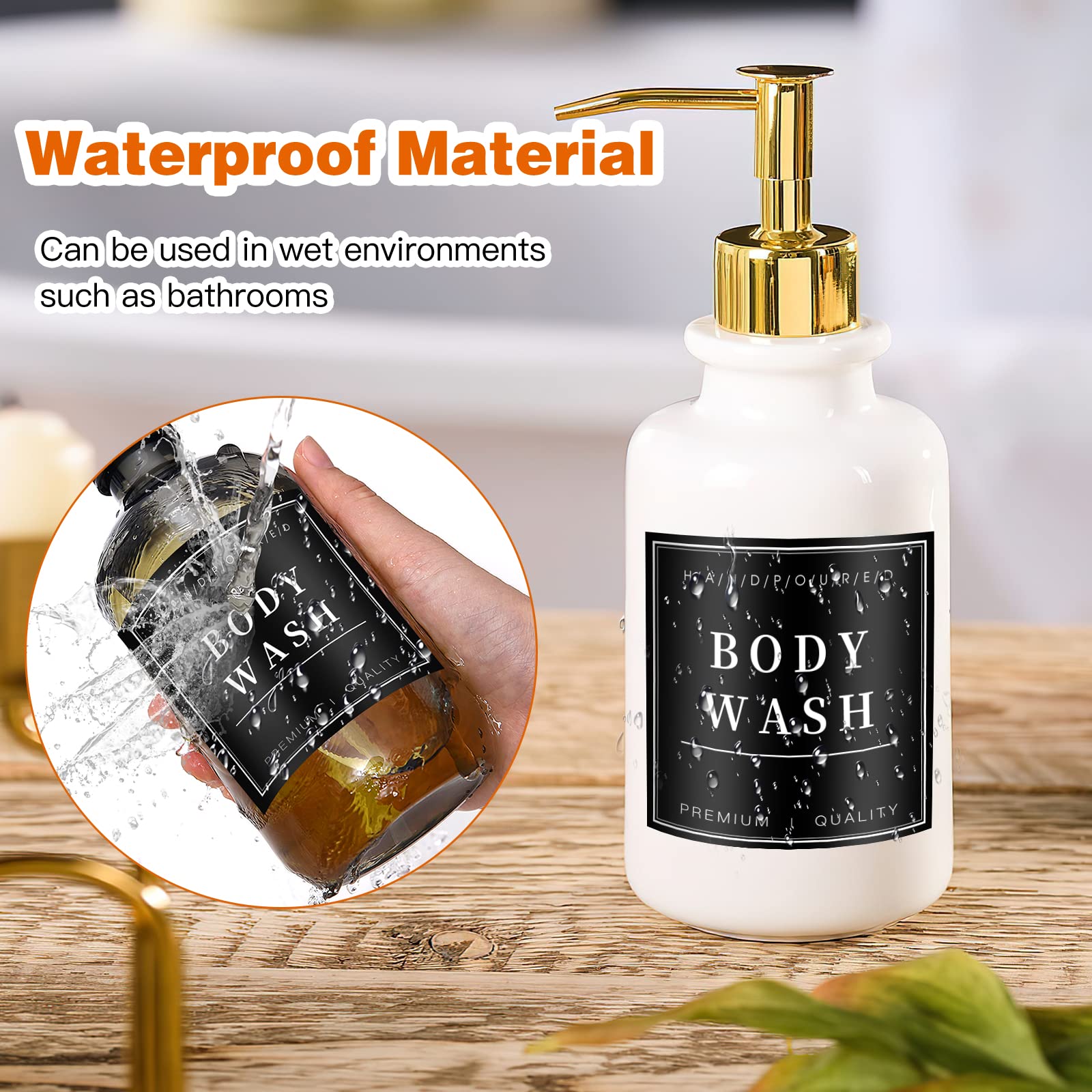 24Pcs Waterproof Labels For Glass Or Plastic Bottles, Bathroom Hand Soap Shampoo Dispenser Label Stickers, Removable Cleaning La