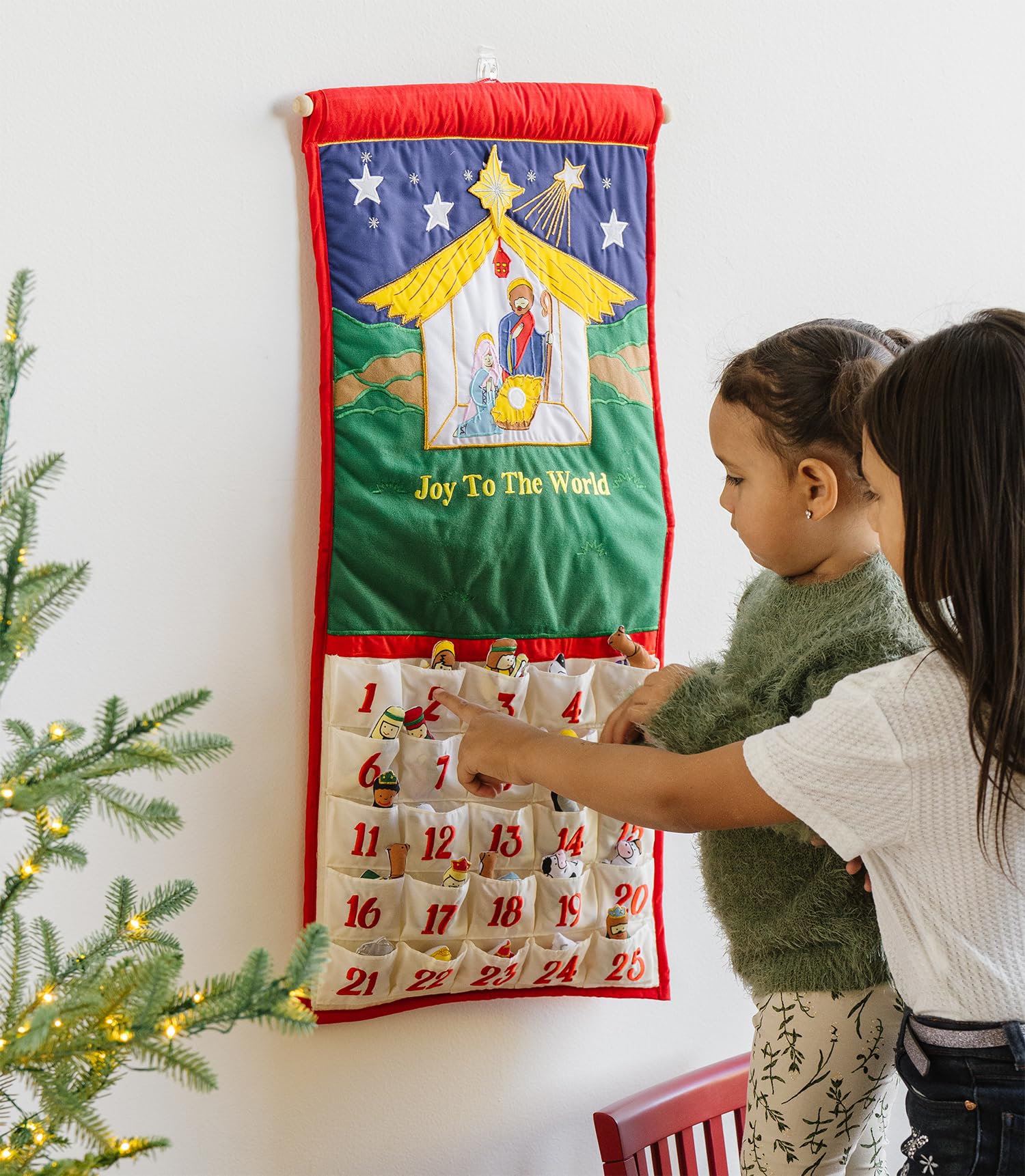 Pockets of Learning Joy To The World Nativity Advent Calendar Fabric Green
