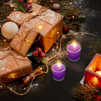 Set Of 4 Purple Votive Candles, Clear Glass Filled Soy Wax Lavender Scented Candles For Home Spa Stress Relax And Diy