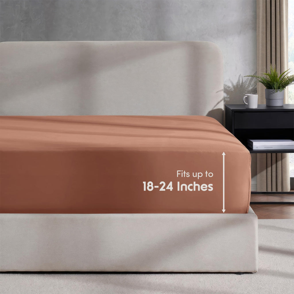 Nestl Rust Twin Xl Fitted Sheet Only, Extra Deep Pocket Fitted Bed Sheet, 1800 Microfiber Xl Twin Fitted Sheet, Ultra Soft Fitted Sheet Twin Xl Fits Up To 24 Inch Mattress