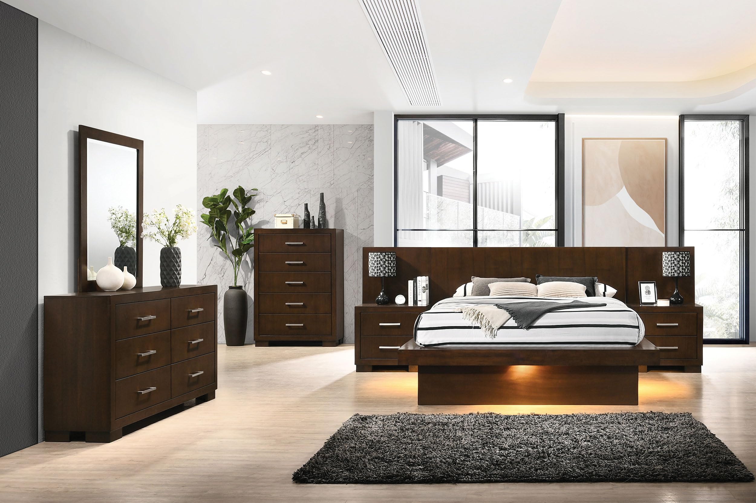Coaster Home Furnishings Jessica Contemporary Wood Queen Size LED Platform Bed 43-inch Headboard Cappuccino 200711Q
