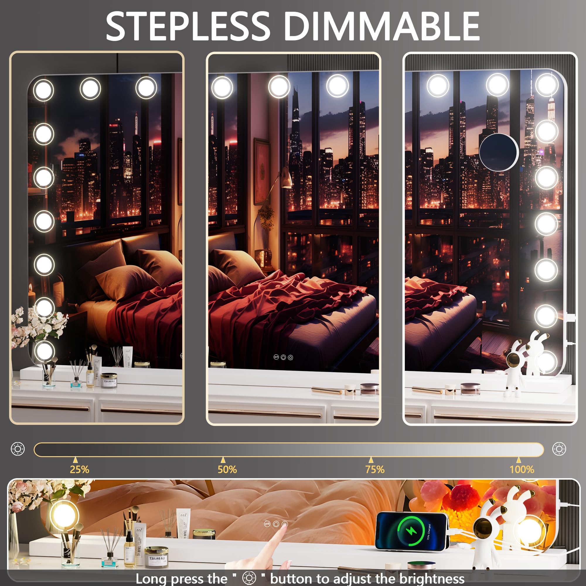 Hasipu Vanity Mirror With Lights, 40' X 32' Makeup Mirror, Light Up Mirror With 19 Dimmable Led Lights And 10X Magnification,