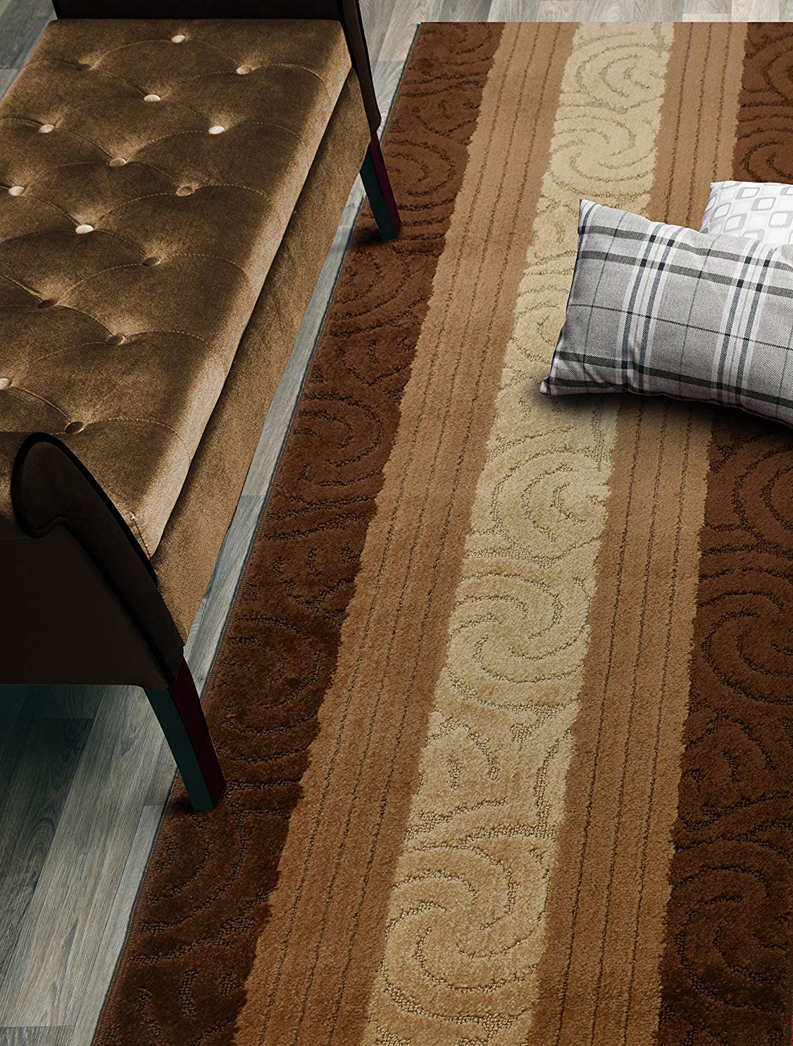ORFA HOME Custom Size Hallway Runner Rug, Slip Resistant, 26 Inch Wide X Your Choice of Length, Scroll Brown, 26 Inch X 13 feet